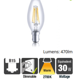 Integral Candle Omni Filament Lamp B15 4.5W (30W) 2700K 470lm Dimmable