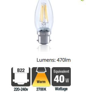 Integral Candle Filament Omni Lamp B22 4.5W (40W) 2700K 470lm Dimmable