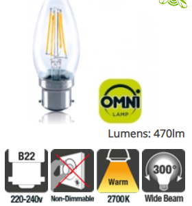 Integral Candle Full Glass Omni-Lamp 4W (40W) 2700K 470lm B22 Non-Dimmable