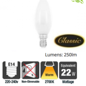 Integral Classic Candle Frosted 2.7W (22W) 2700K 250lm Non-Dimmable