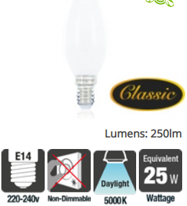 Integral Classic Candle Frosted 2.7W (25W) 5000K 250lm Non-Dimmable