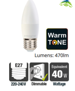 Integral WarmTone Candle 6W (40W) 1800-2700K 470lm E27 Dimmable Lamp.