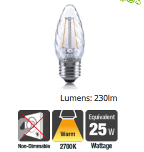 Integral Candle Filament Twisted Omni Lamp E27 2W (25W) 2700K 230lm Non-Dimmable