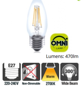 Integral Candle Full Glass Omni-Lamp 4W (40W) 2700K 470lm E27 Non-Dimmable