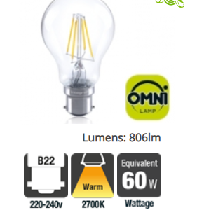 Integral Classic Globe (GLS) Omni-Lamp 7W (60W) 2700K 806lm B22 Dimmable