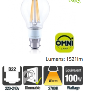 Integral Classic Globe (GLS) Omni-Lamp 12W (100W) 2700K 1521lm B22 Dimmable