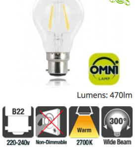 Integral Classic Globe (GLS) Full Glass Omni-Lamp 4W (40W) 2700K 470lm B22 Non-Dimmable