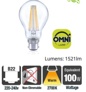 Integral Classic Globe (GLS) Filament Omni-Lamp B22 12W (100W) 2700K 1521lm Non-Dimmable