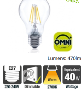 IntegralClassic Globe (GLS) Filament Omni-Lamp E27 4.5W (40W) 2700K 470lm E27 Dimmable
