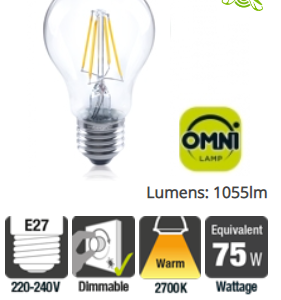 Integral Classic Globe (GLS) Filament Omni-Lamp E27 8W (75W) 2700K 1055lm