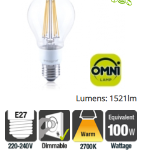 Integral Classic Globe (GLS) Filament Omni-Lamp E27 12W (100W) 2700K 1521lm E27 Dimmable