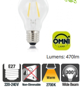 Integral Classic Globe (GLS) Full Glass Omni-Lamp 4W (40W) 2700K 470lm E27 Non-Dimmable